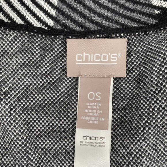 Chico's OS Black White Checks Knit Buckle Closure Poncho Shawl - Picture 5 of 6